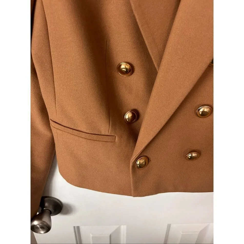 Express double breasted brown and gold buttoned blazer military style jacket siz